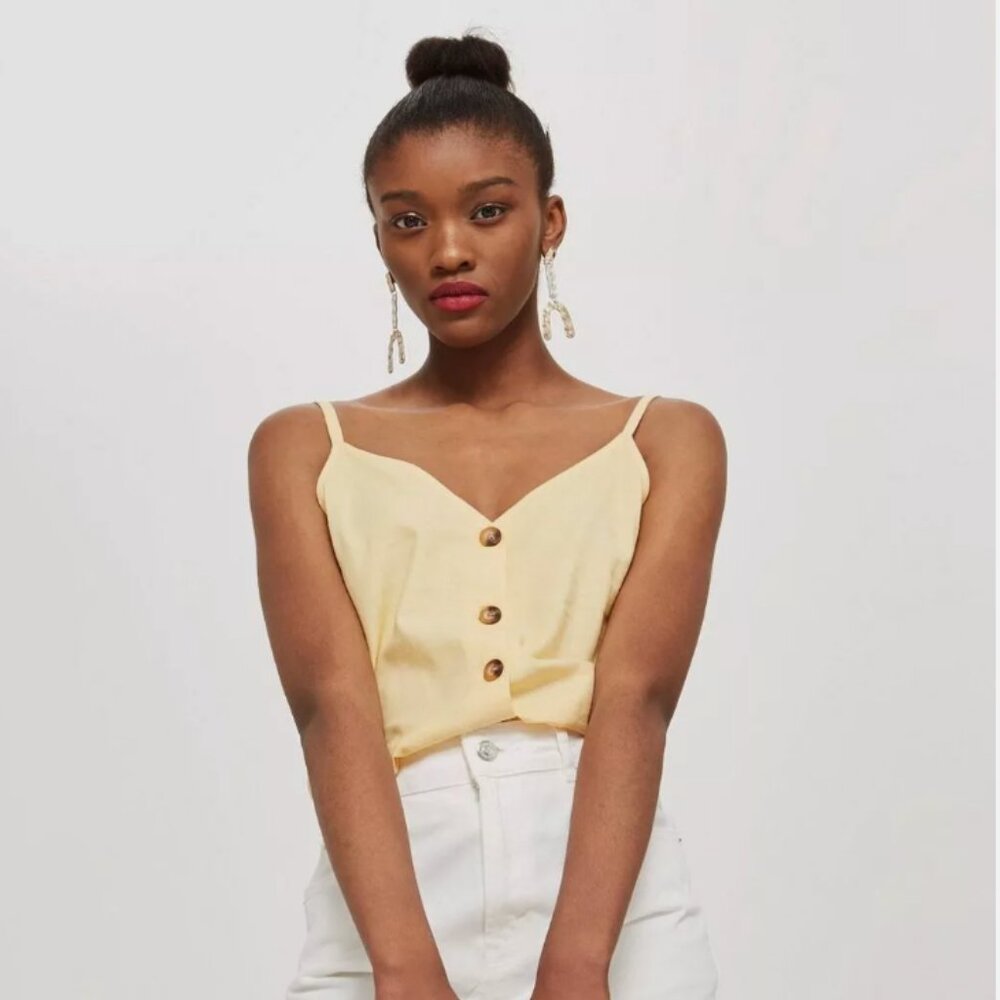 NWT TOPSHOP Linen Blend Button Front Tank Top Size 8/Medium